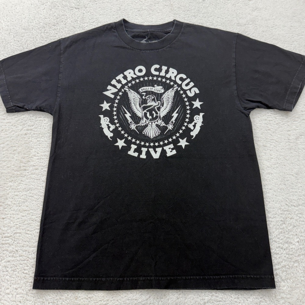 Nitro Circus Live T Shirt Men's Medium‎ Black Graphic Tee Balls of Steel Eagle